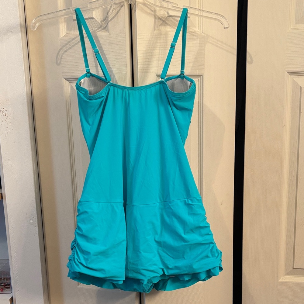 Turquoise Ruched Swimsuit - Picture 2 of 11
